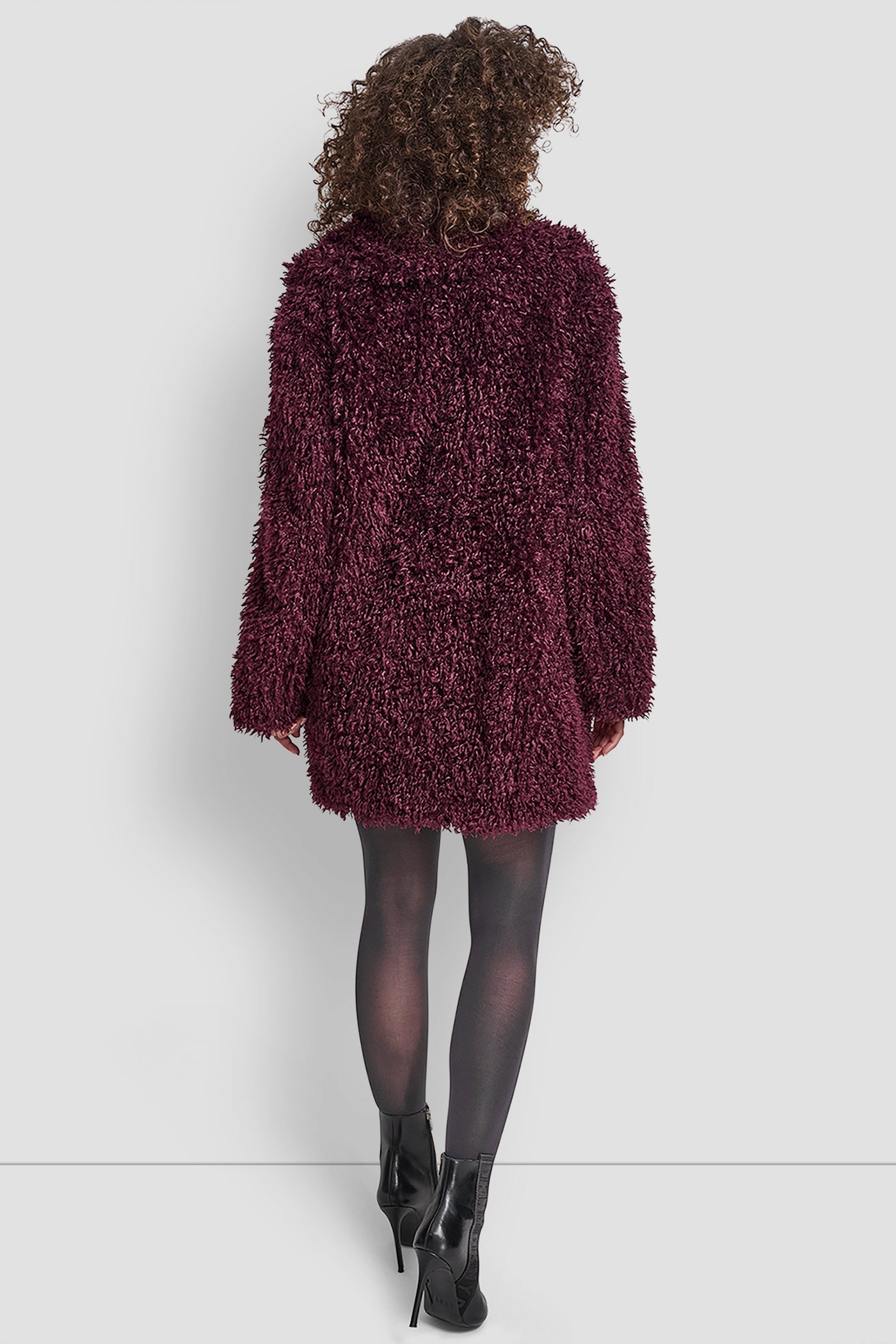 FAUX TEDDY FUR JACKET - BORDEAUX - 3