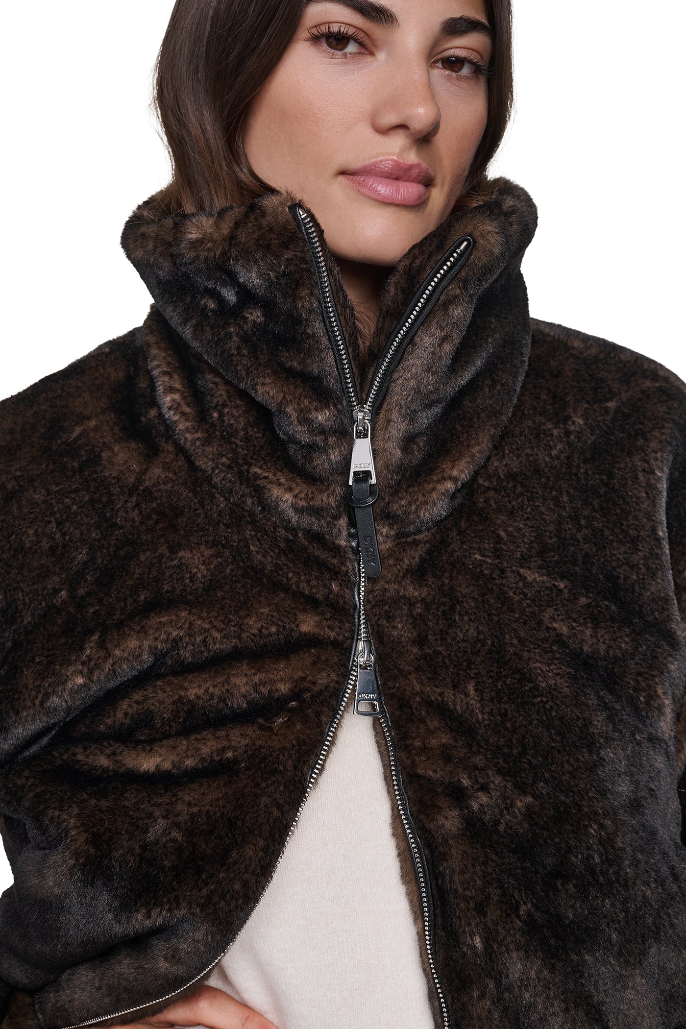 FAUX FUR BUBBLE HEM JACKET - Dark Brown - 6