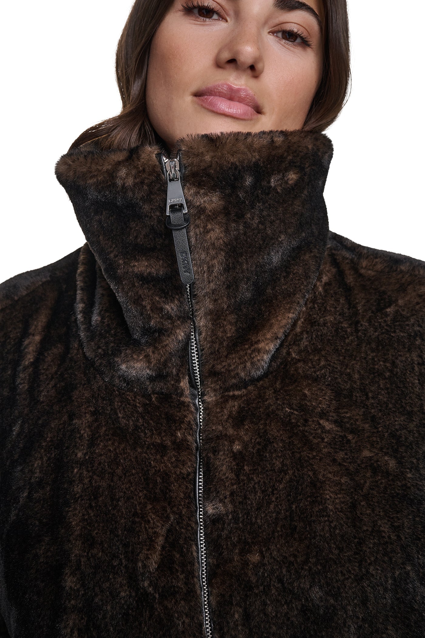 FAUX FUR BUBBLE HEM JACKET - Dark Brown - 7