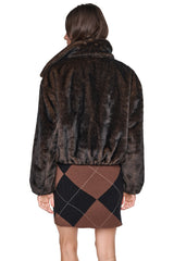 FAUX FUR BUBBLE HEM JACKET - Dark Brown - 3