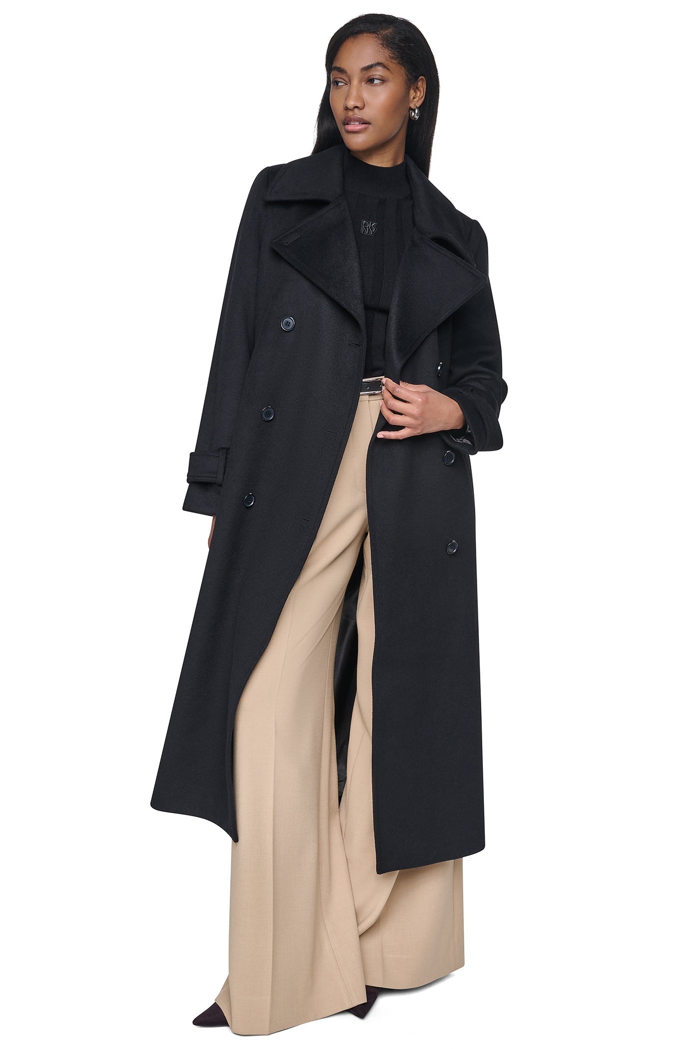 DOUBLE BREASTED WOOL-BLEND COAT - Black - 5