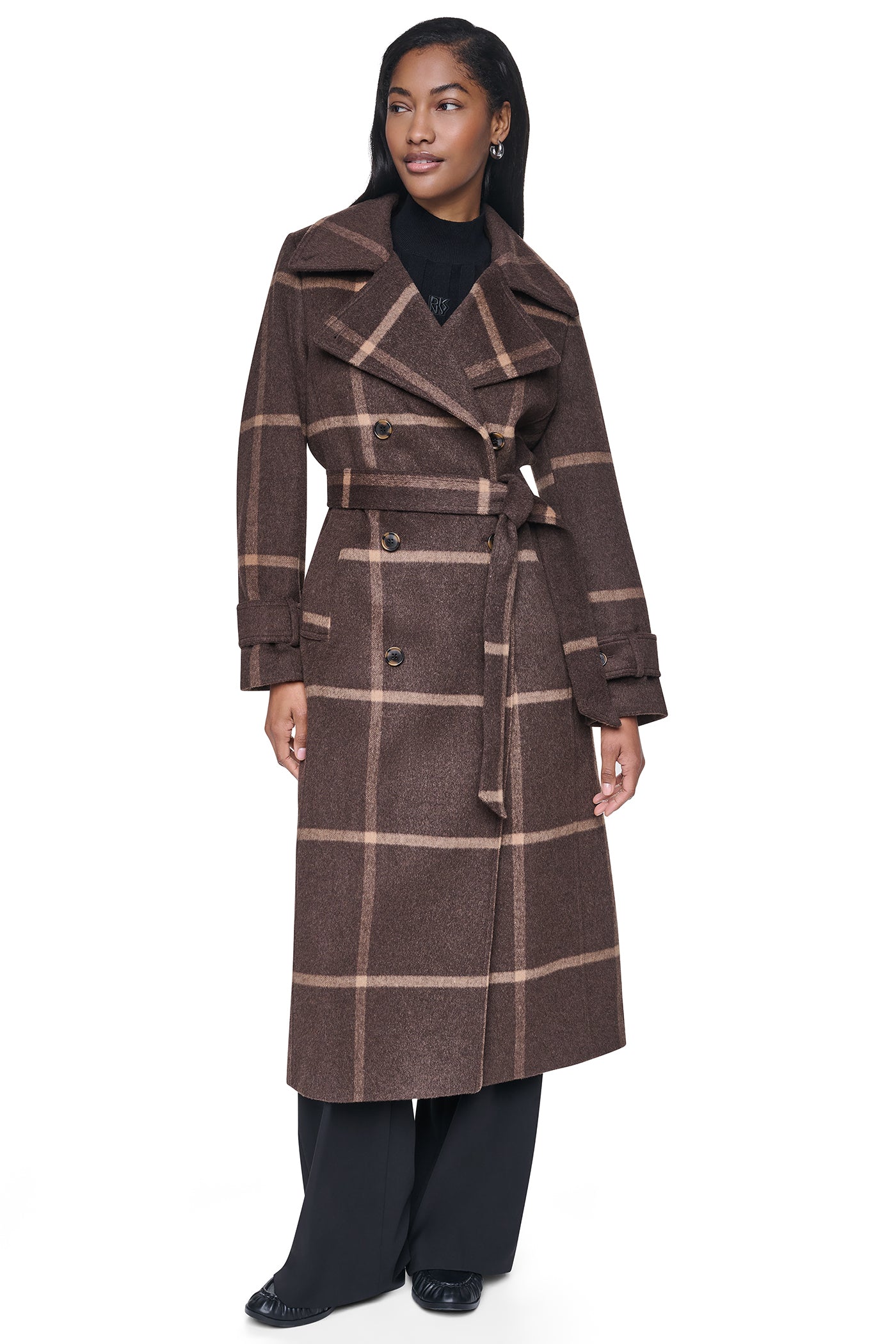 DOUBLE BREASTED WOOL-BLEND COAT - Bitter Windowpane - 1