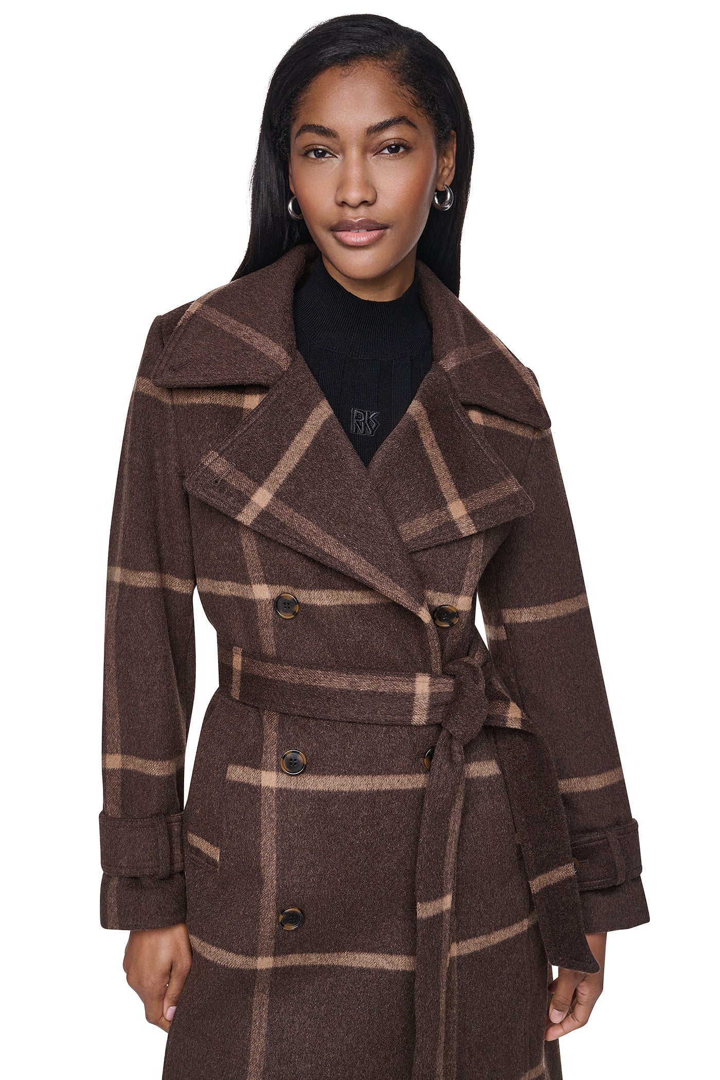 DOUBLE BREASTED WOOL-BLEND COAT - Bitter Windowpane - 5