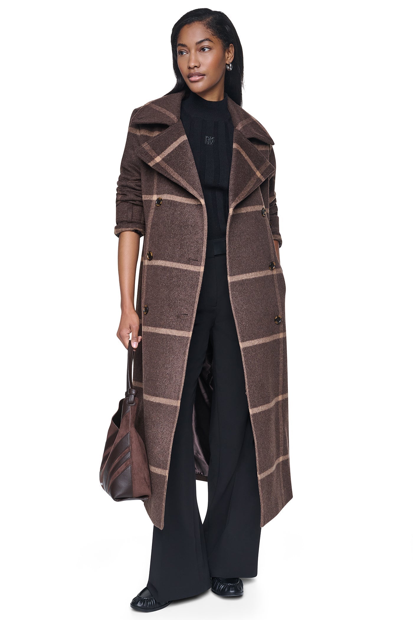 DOUBLE BREASTED WOOL-BLEND COAT - Bitter Windowpane - 8