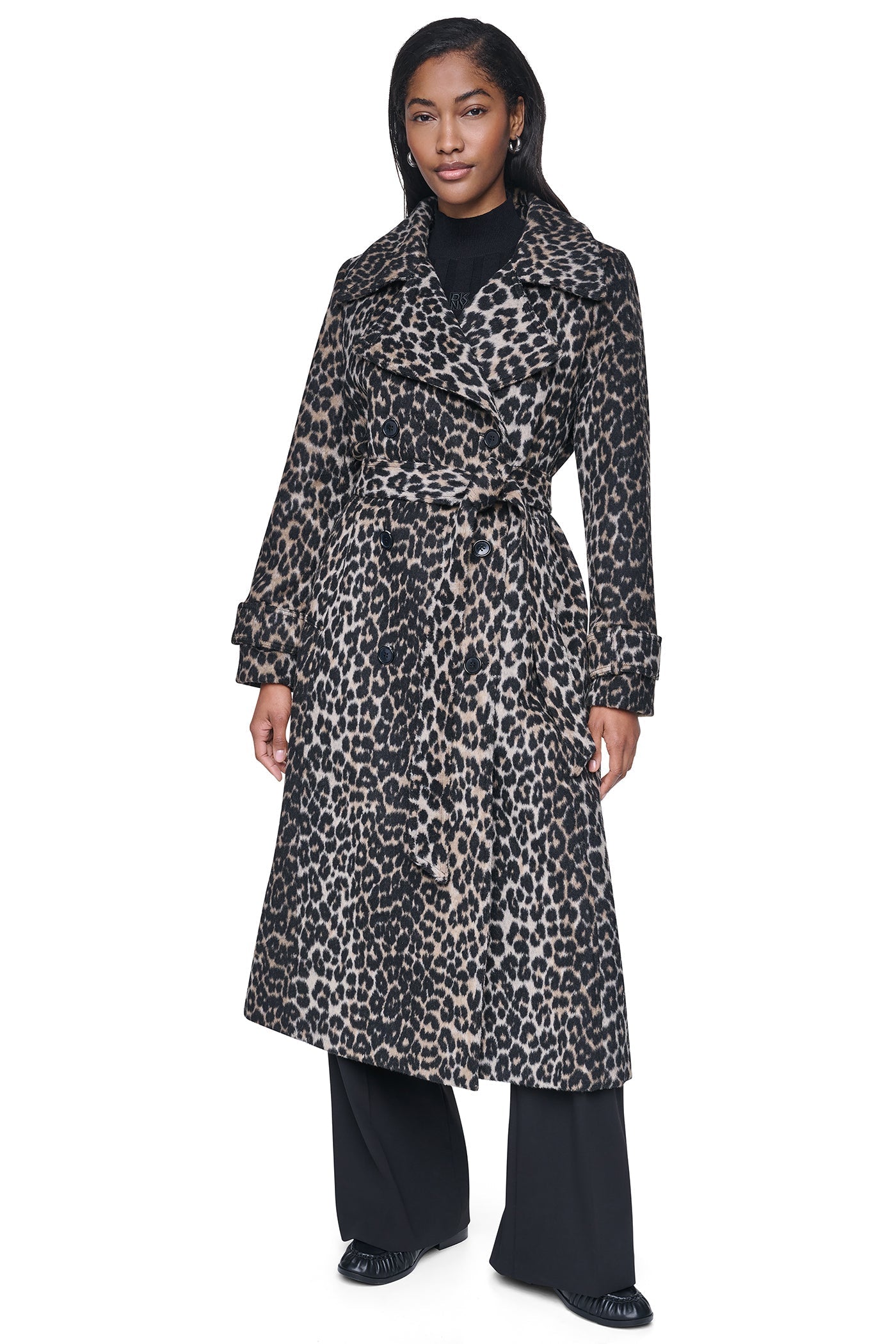 DOUBLE BREASTED WOOL-BLEND COAT - Leopard - 8