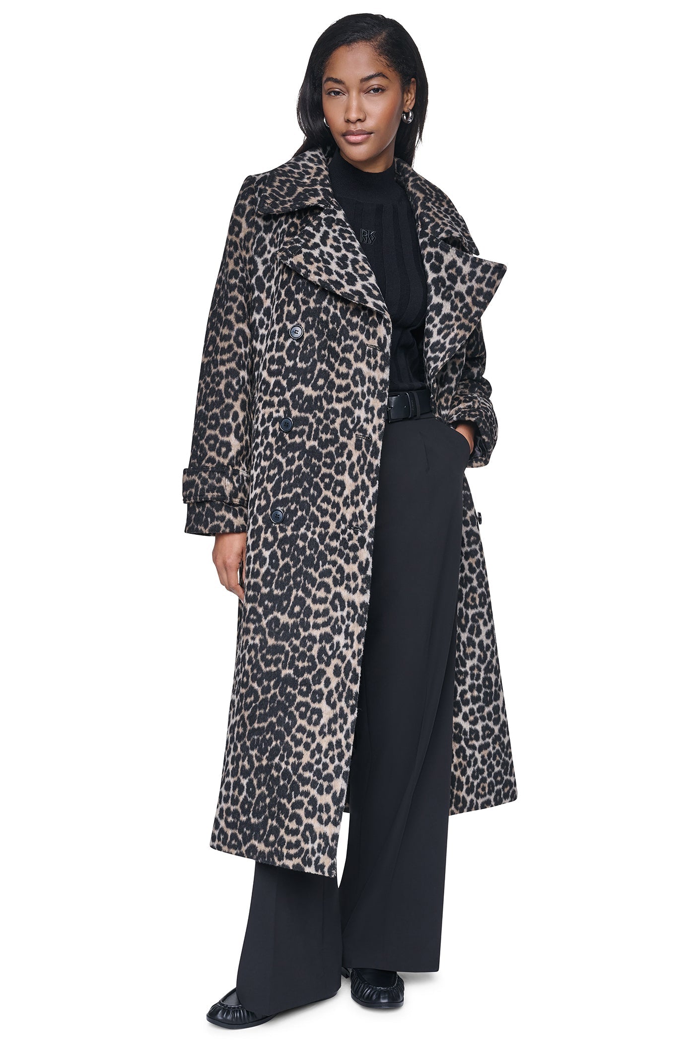 DOUBLE BREASTED WOOL-BLEND COAT - Leopard - 5