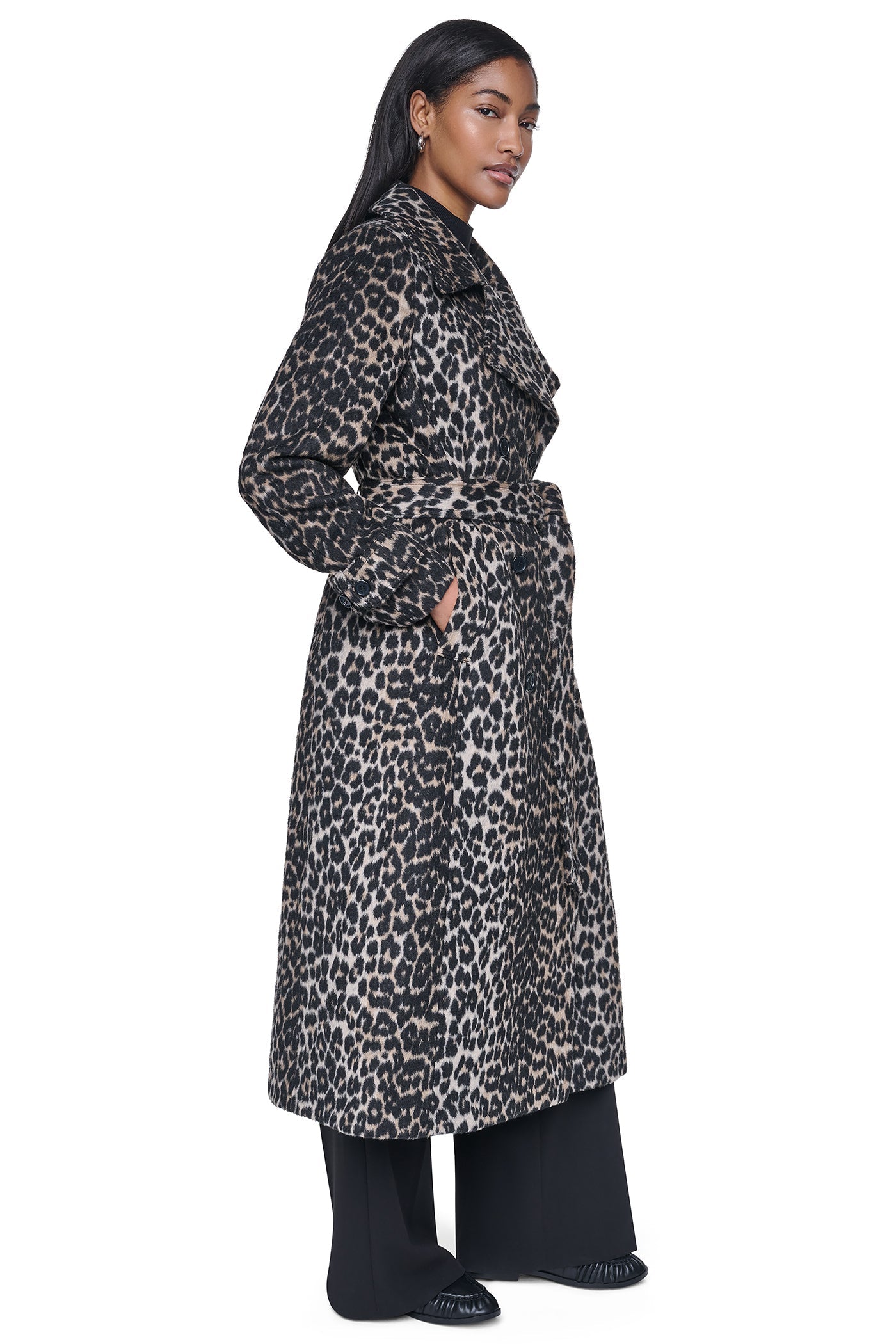 DOUBLE BREASTED WOOL-BLEND COAT - Leopard - 4