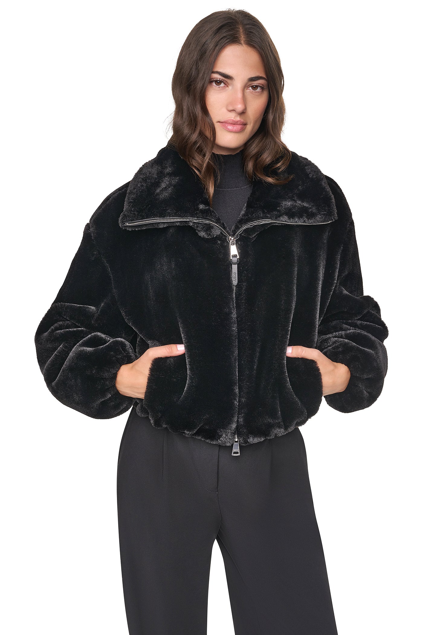 FAUX FUR BUBBLE HEM JACKET - Black - 7