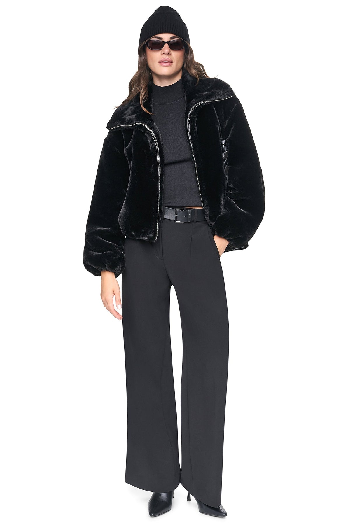 FAUX FUR BUBBLE HEM JACKET - Black - 1
