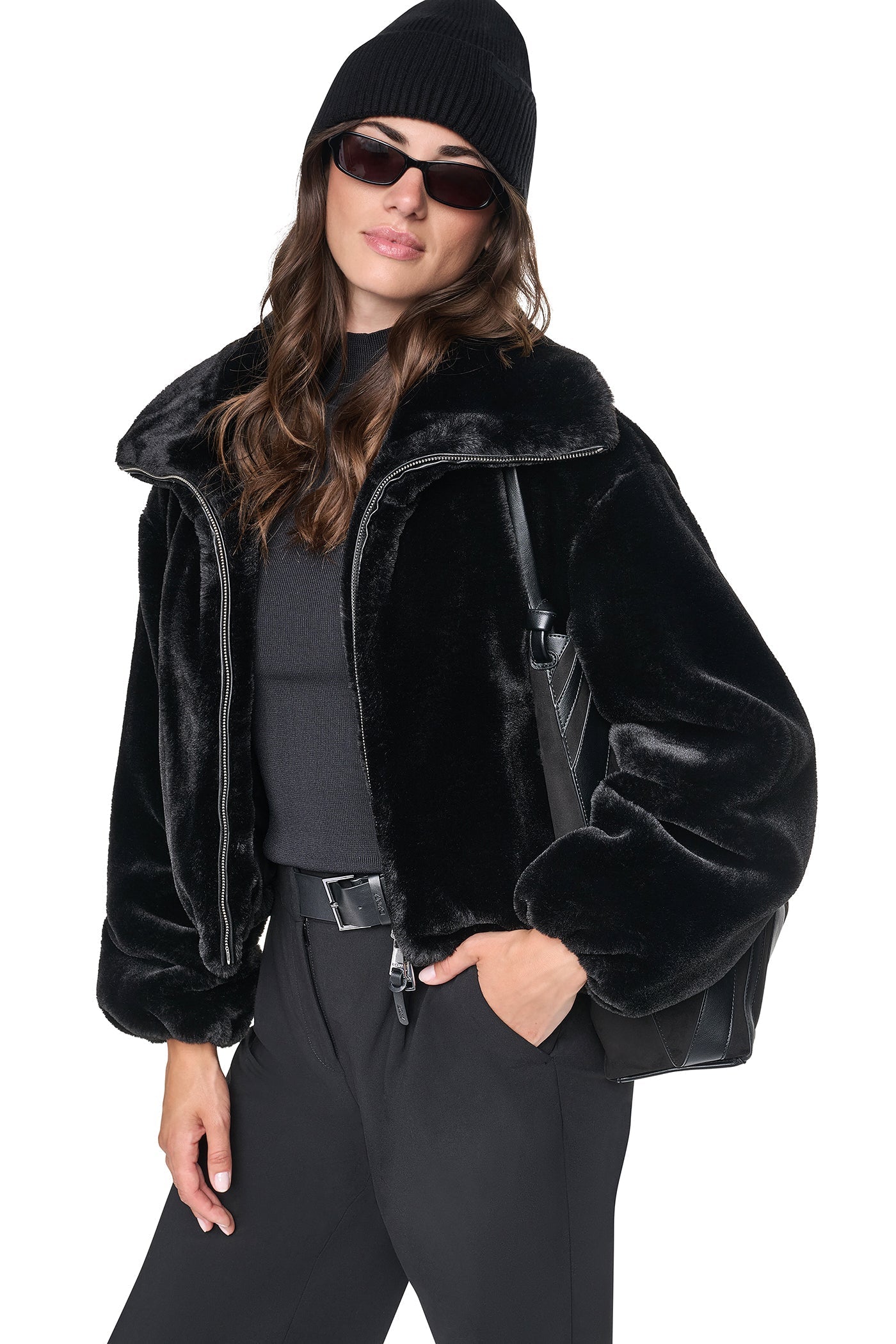 FAUX FUR BUBBLE HEM JACKET - Black - 5