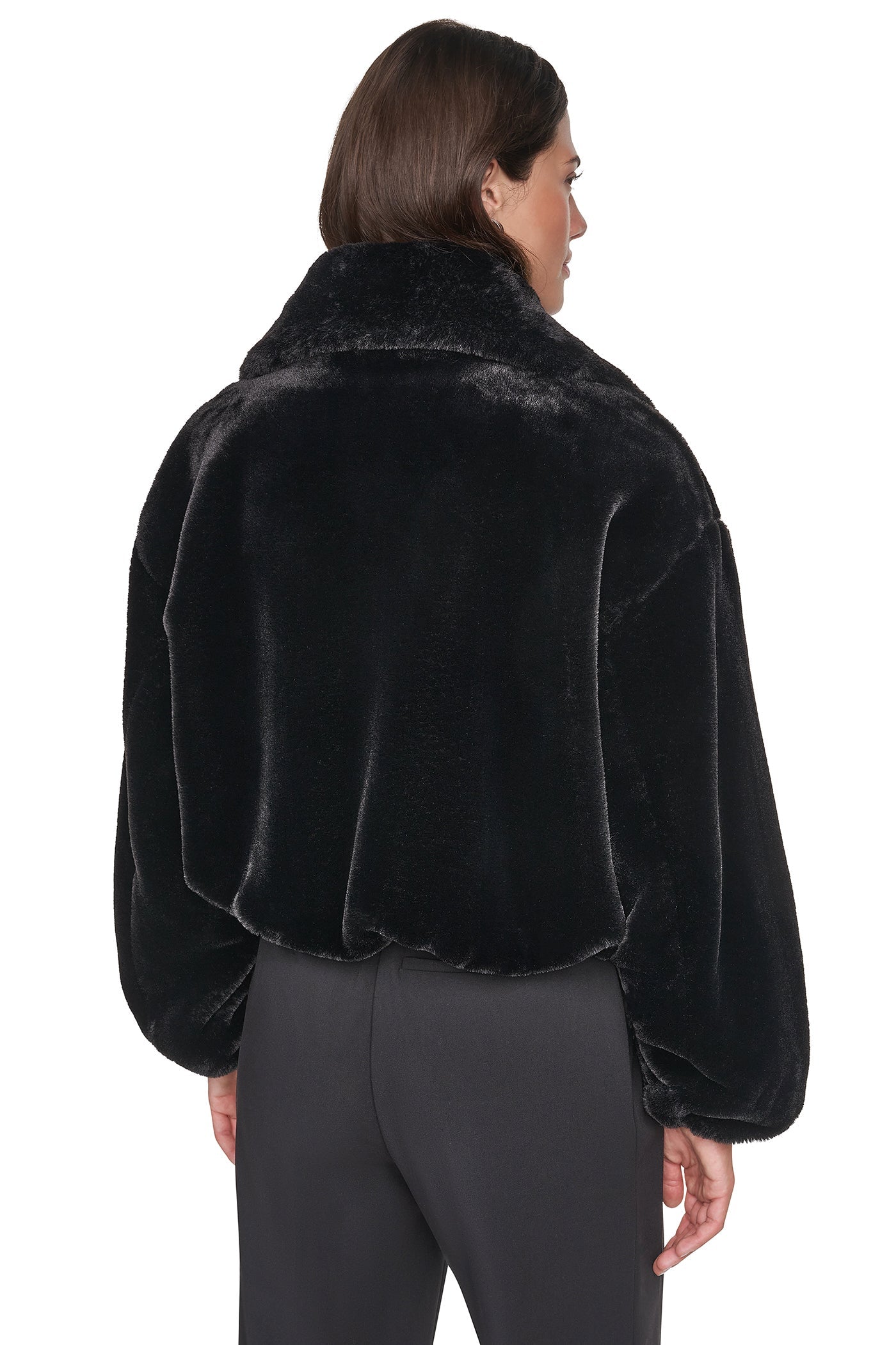 FAUX FUR BUBBLE HEM JACKET - Black - 3