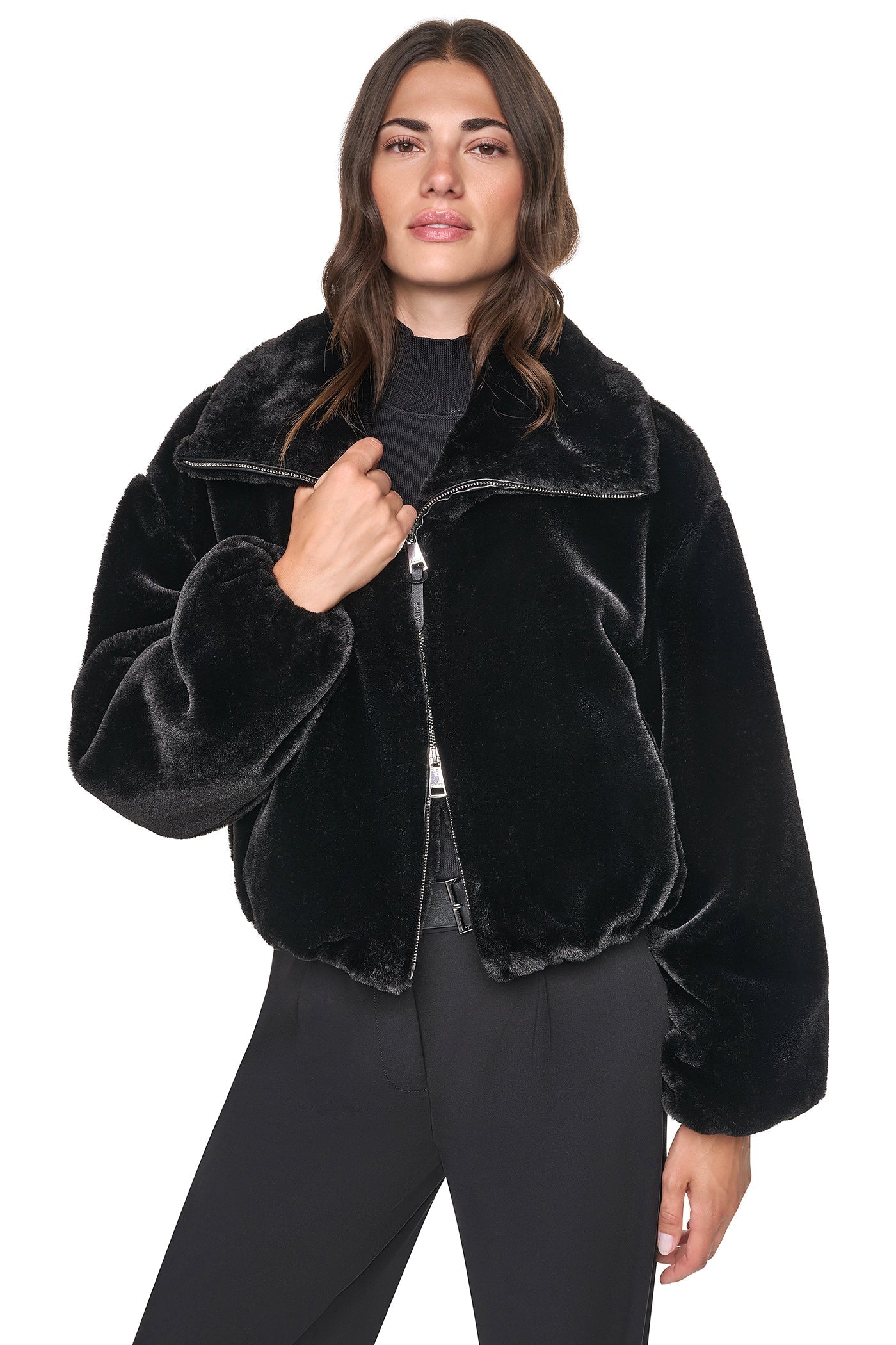 FAUX FUR BUBBLE HEM JACKET - Black - 2
