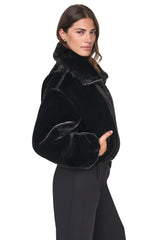 FAUX FUR BUBBLE HEM JACKET - Black - 4