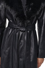 VEGAN LEATHER TRENCH WITH FAUX FUR COLLAR - Black - 4