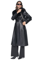 VEGAN LEATHER TRENCH WITH FAUX FUR COLLAR - Black - 1