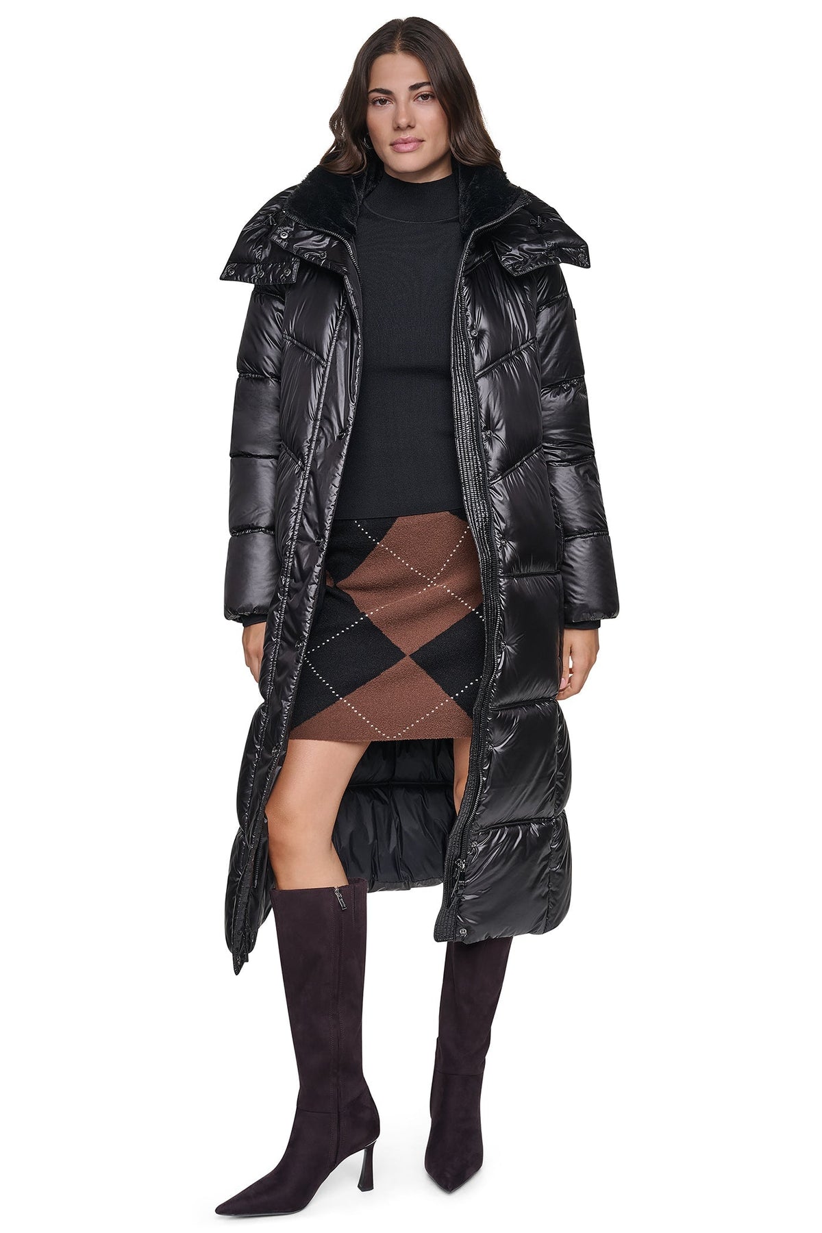 PEARALIZED MAXI PUFFER JACKET - Black - 1