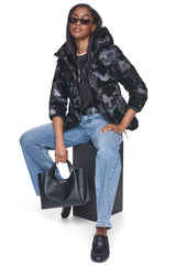 STRETCH HOODED PUFFER JACKET - Black Multi - 1