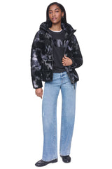 STRETCH HOODED PUFFER JACKET - Black Multi - 4