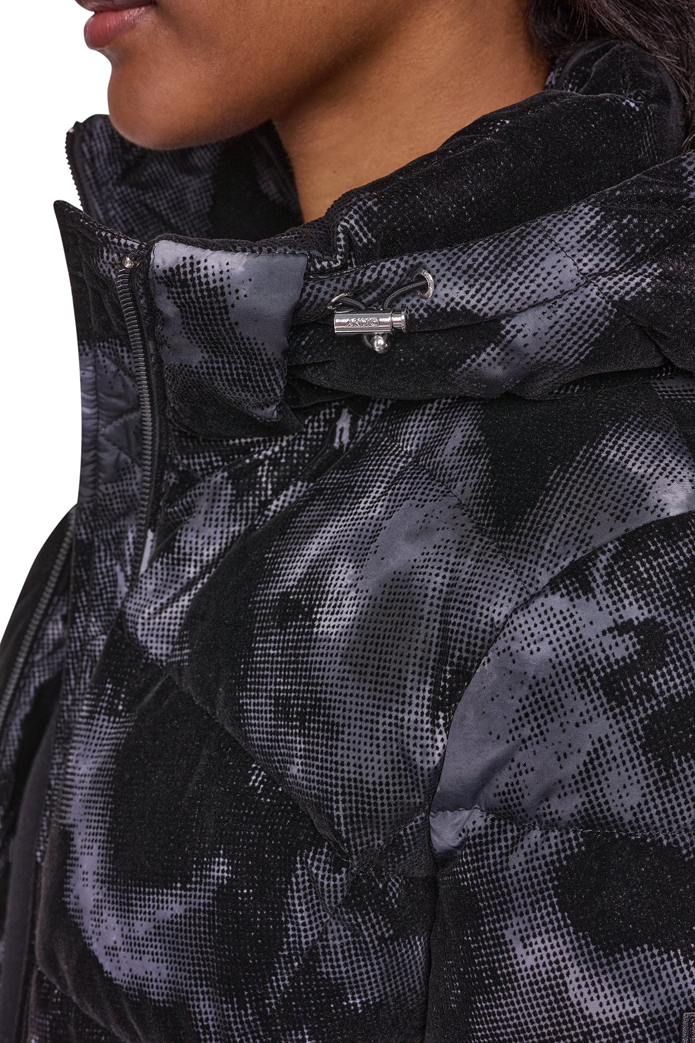 STRETCH HOODED PUFFER JACKET - Black Multi - 6