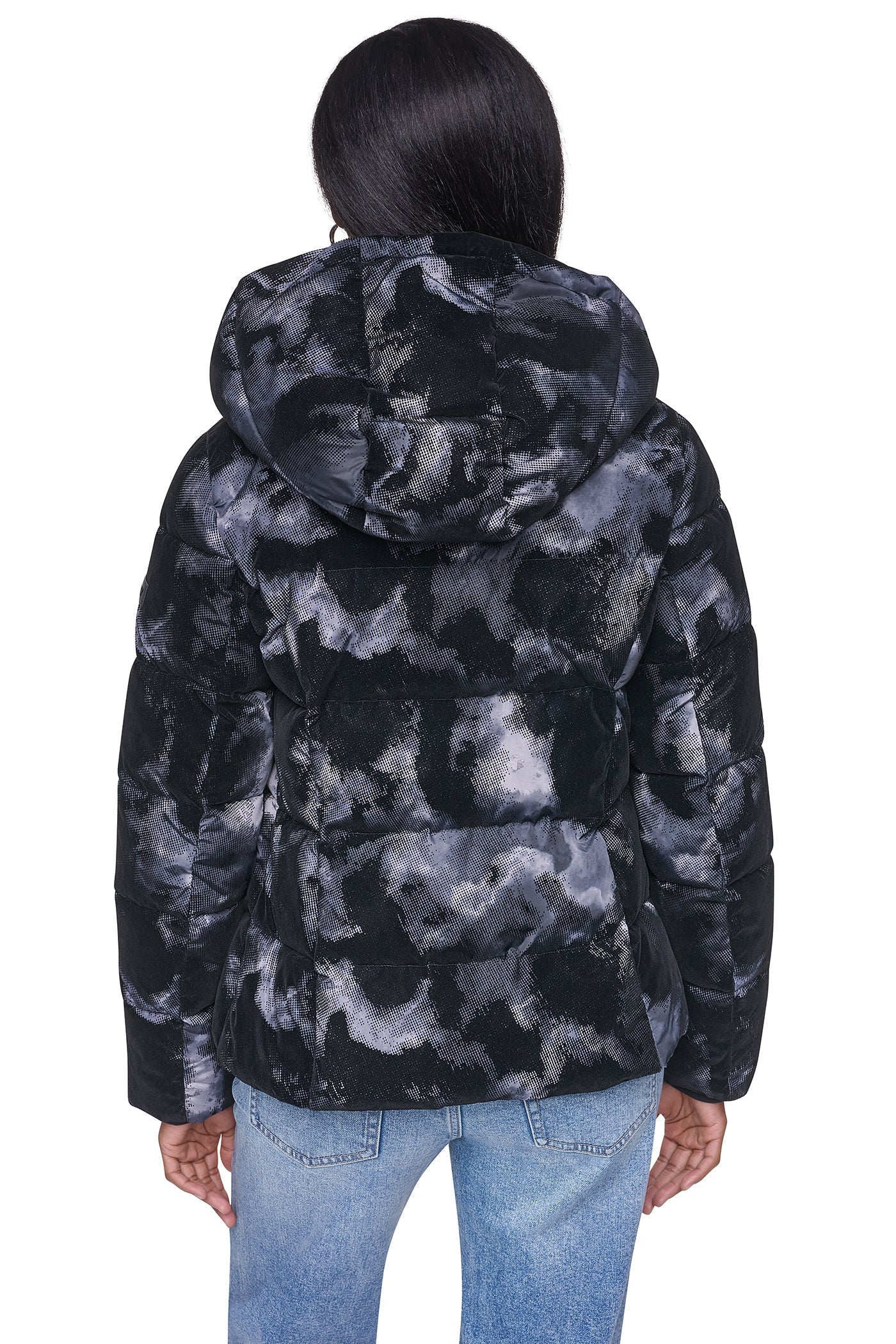STRETCH HOODED PUFFER JACKET - Black Multi - 3