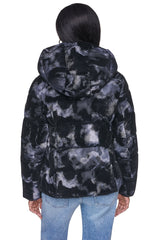 STRETCH HOODED PUFFER JACKET - Black Multi - 3