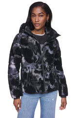 STRETCH HOODED PUFFER JACKET - Black Multi - 2