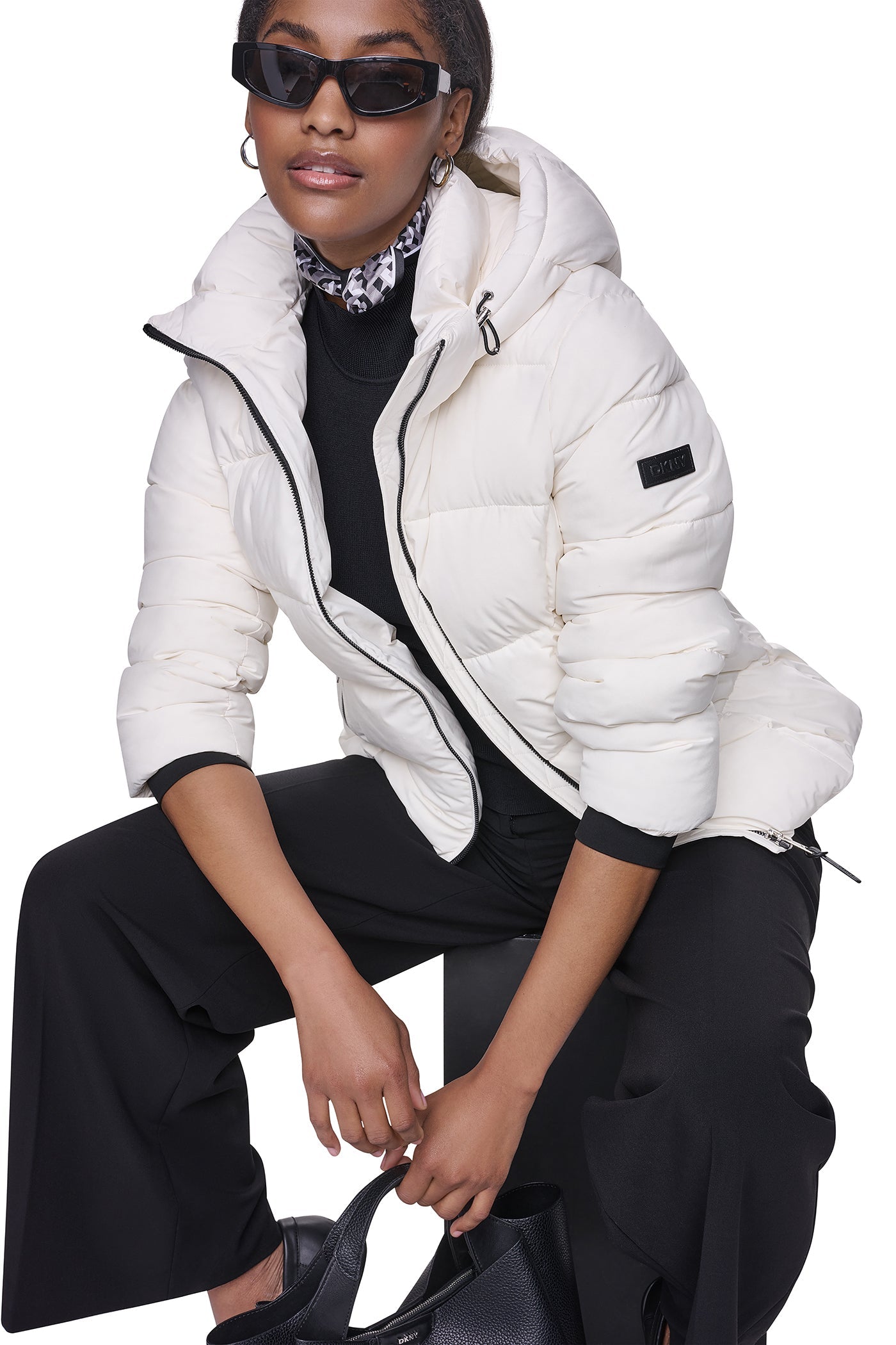 STRETCH HOODED PUFFER JACKET - Pearl - 11