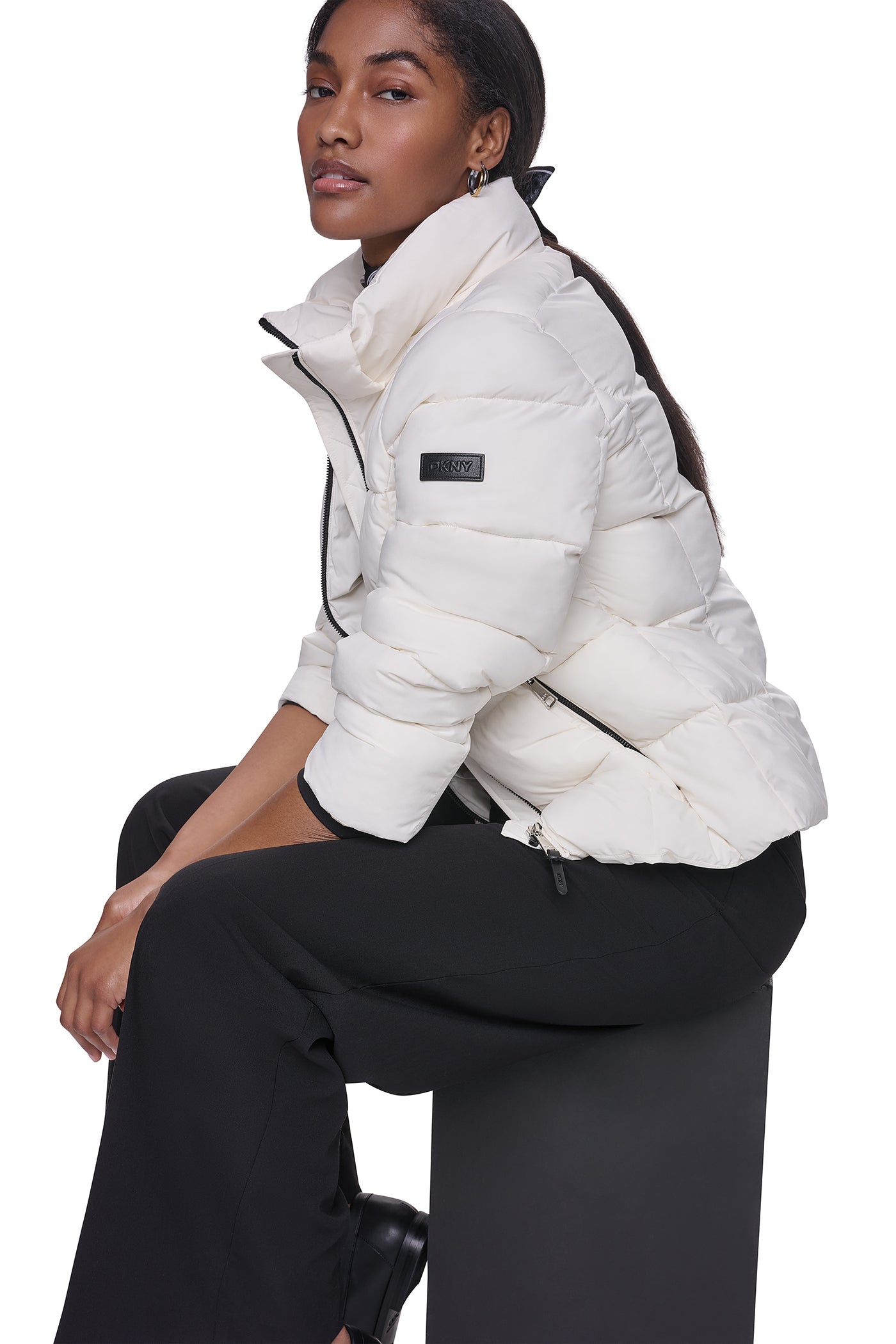 STRETCH HOODED PUFFER JACKET - Pearl - 7