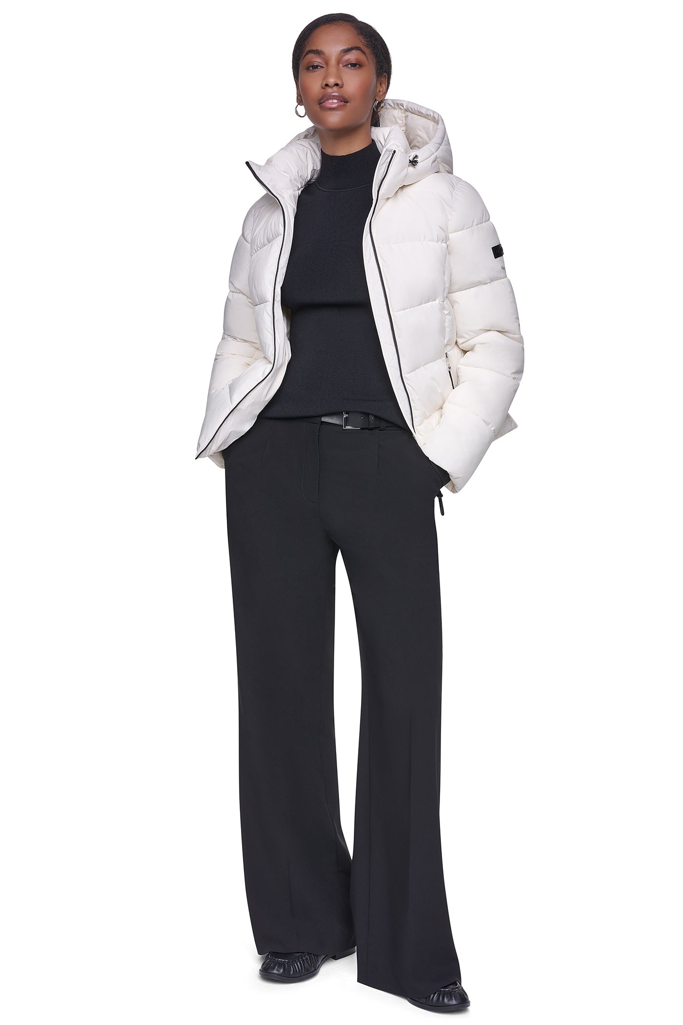 STRETCH HOODED PUFFER JACKET - Pearl - 5
