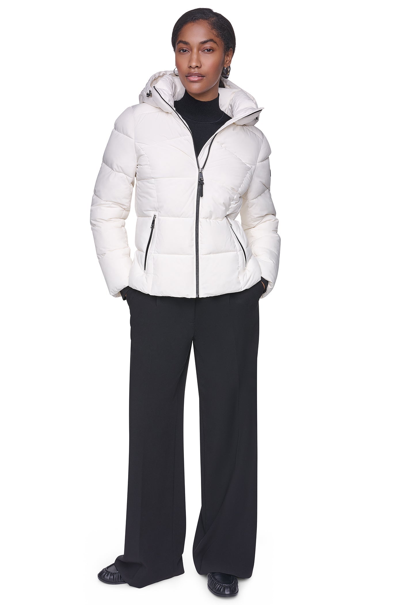 STRETCH HOODED PUFFER JACKET - Pearl - 8