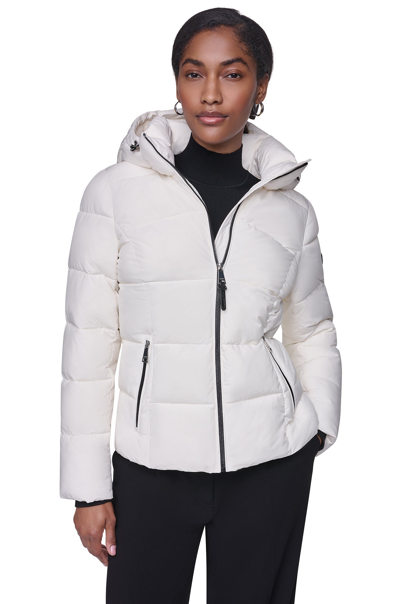 STRETCH HOODED PUFFER JACKET - Pearl - 1