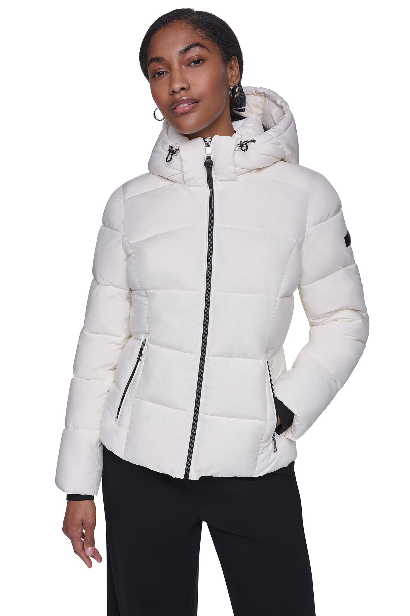 STRETCH HOODED PUFFER JACKET - Pearl - 4