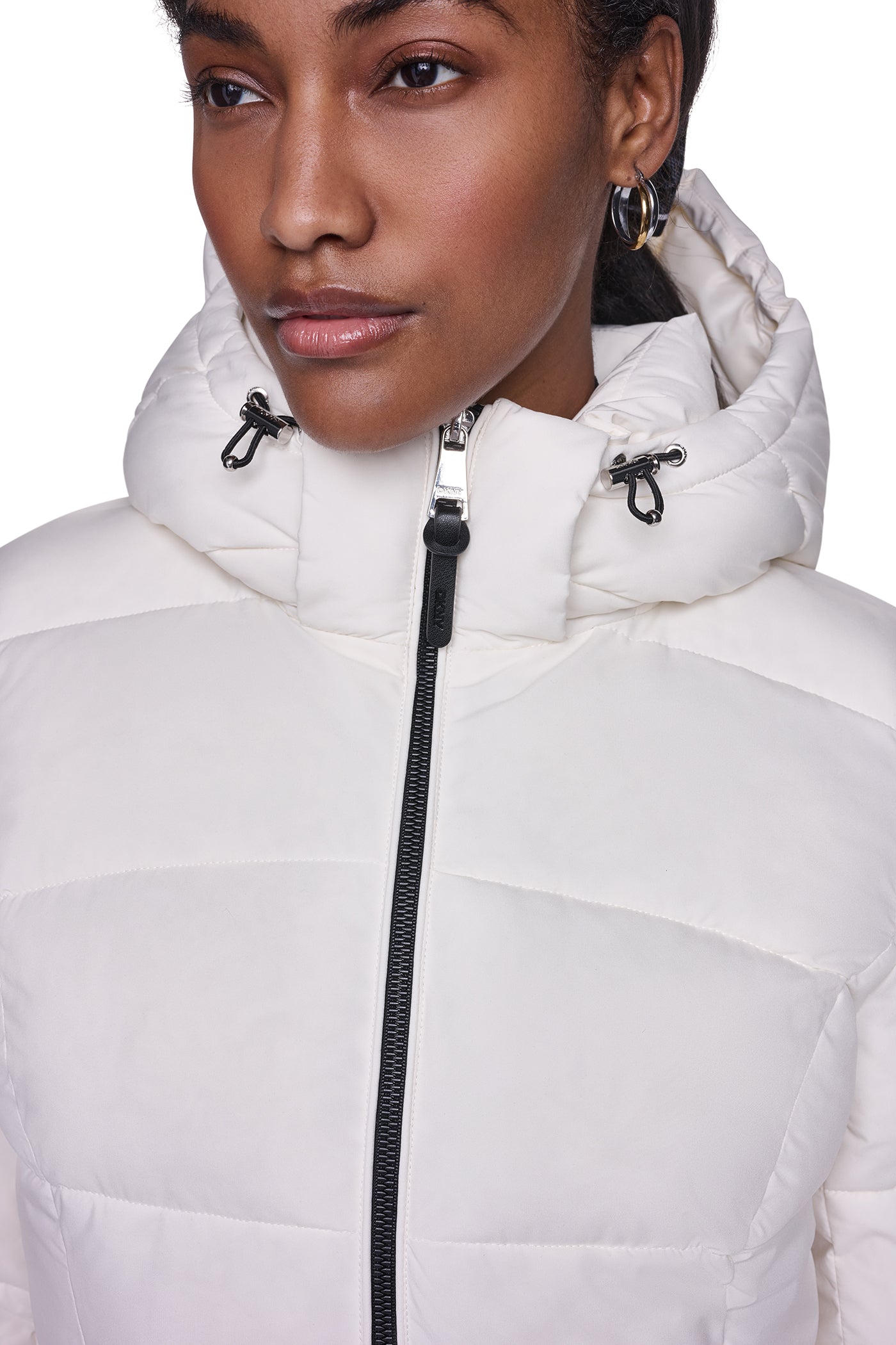 STRETCH HOODED PUFFER JACKET - Pearl - 10