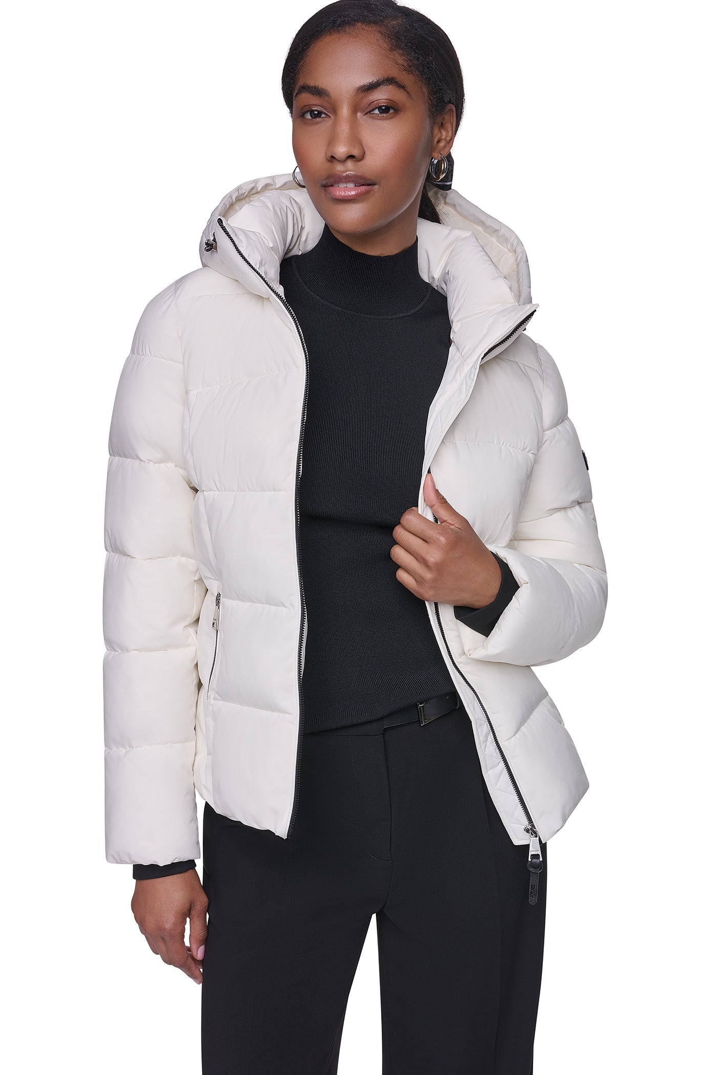 STRETCH HOODED PUFFER JACKET - Pearl - 6