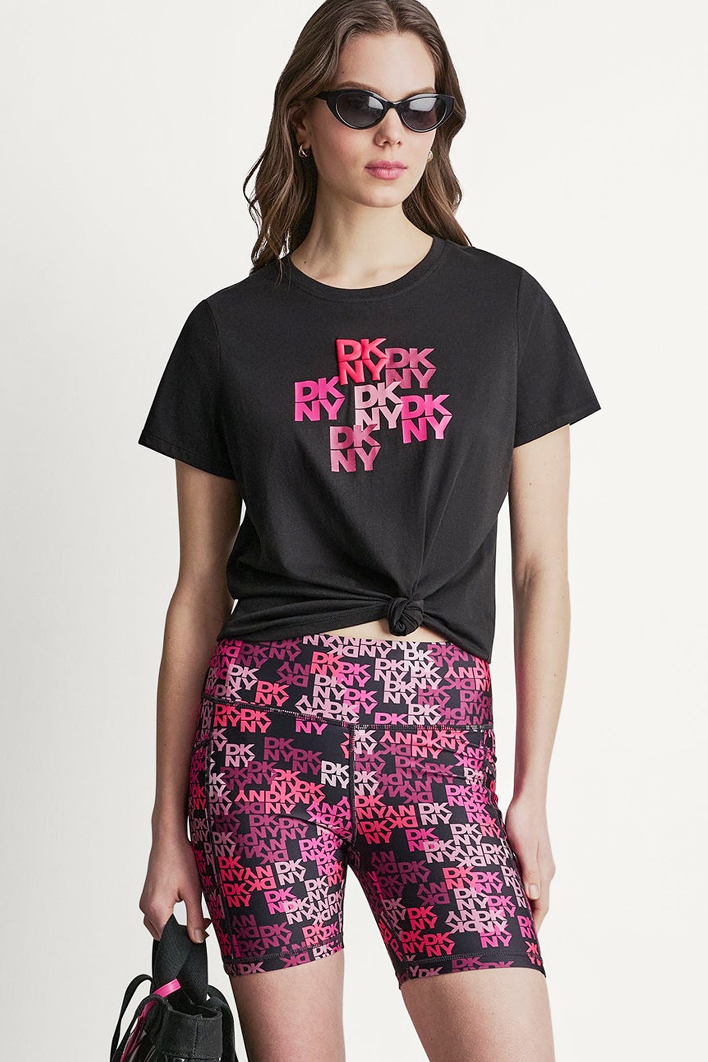DKNY CAMO MIXED MEDIA LOGO TEE - Black - 1