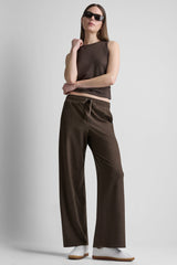 MID-RISE SPACEDYE WIDE LEG PANT - Espresso Spacedye - 1