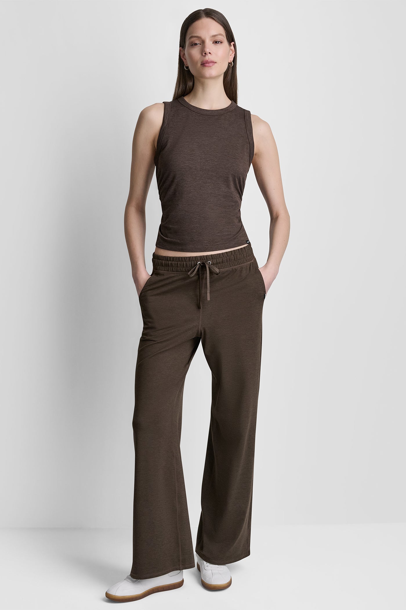 MID-RISE SPACEDYE WIDE LEG PANT - Espresso Spacedye - 5