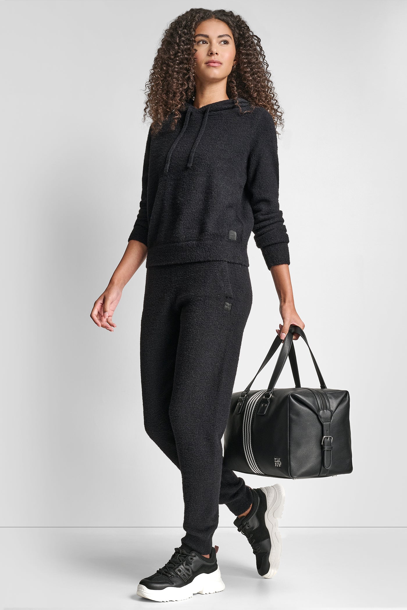 FEATHER YARN HOODIE WITH DRAWCORD AND TONAL LOGO - Black - 6