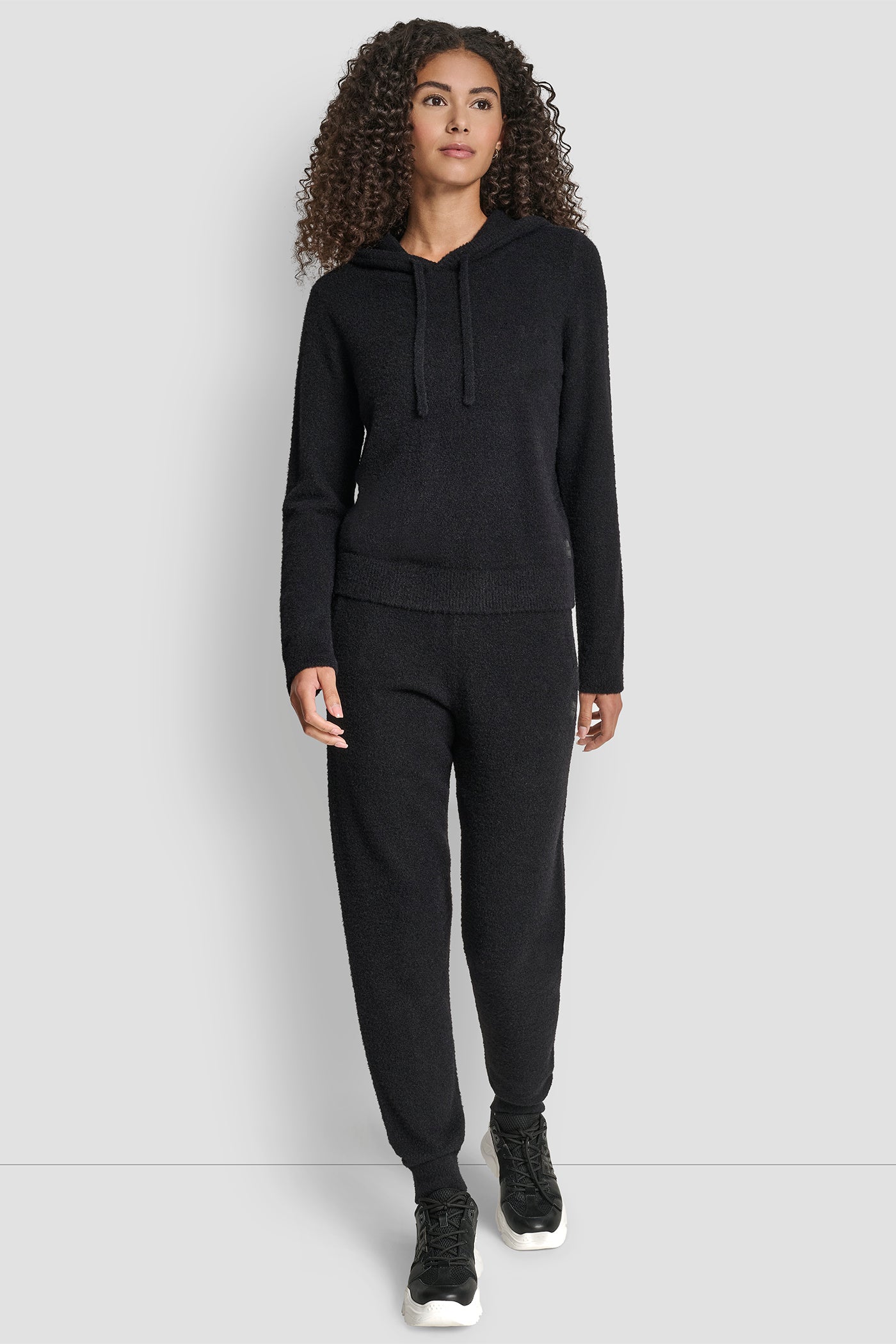 FEATHER YARN HOODIE WITH DRAWCORD AND TONAL LOGO - Black - 2