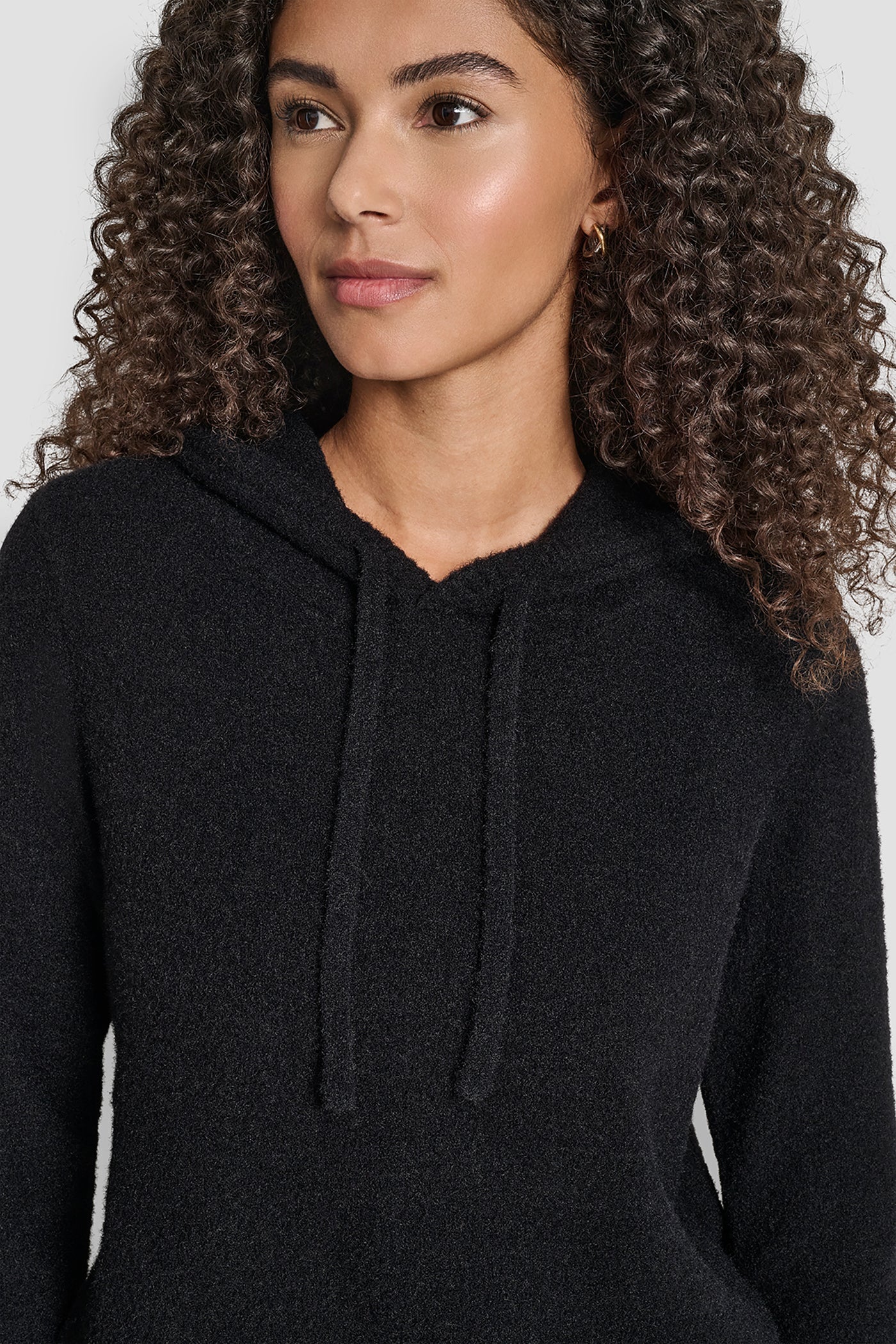 FEATHER YARN HOODIE WITH DRAWCORD AND TONAL LOGO - Black - 5