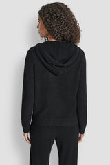 FEATHER YARN HOODIE WITH DRAWCORD AND TONAL LOGO - Black - 3