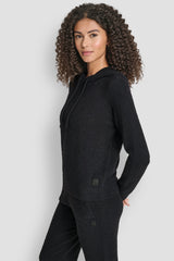 FEATHER YARN HOODIE WITH DRAWCORD AND TONAL LOGO - Black - 4