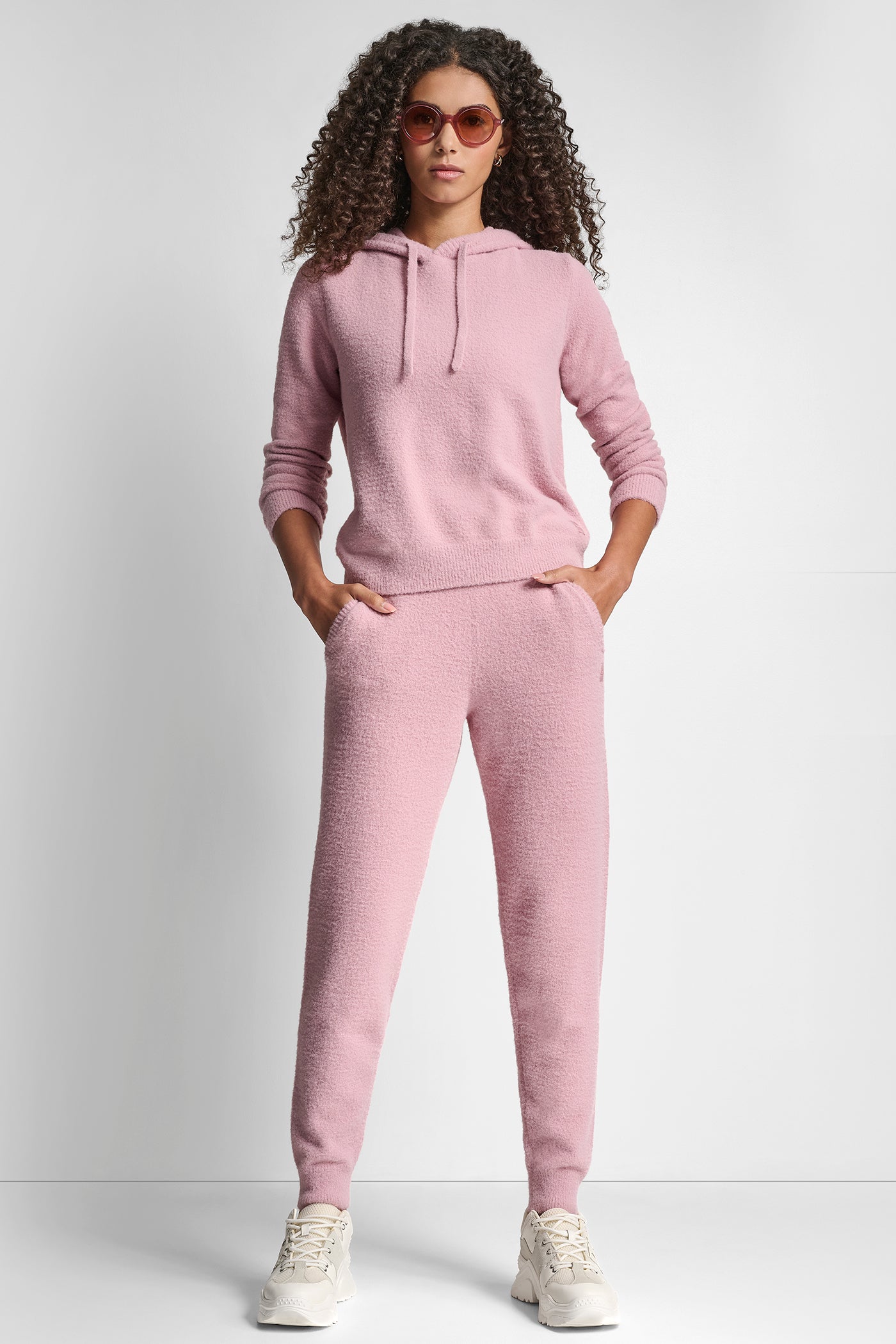 FEATHER YARN HOODIE WITH DRAWCORD AND TONAL LOGO - DUSTY MAUVE - 6