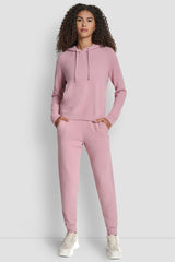 FEATHER YARN HOODIE WITH DRAWCORD AND TONAL LOGO - DUSTY MAUVE - 2