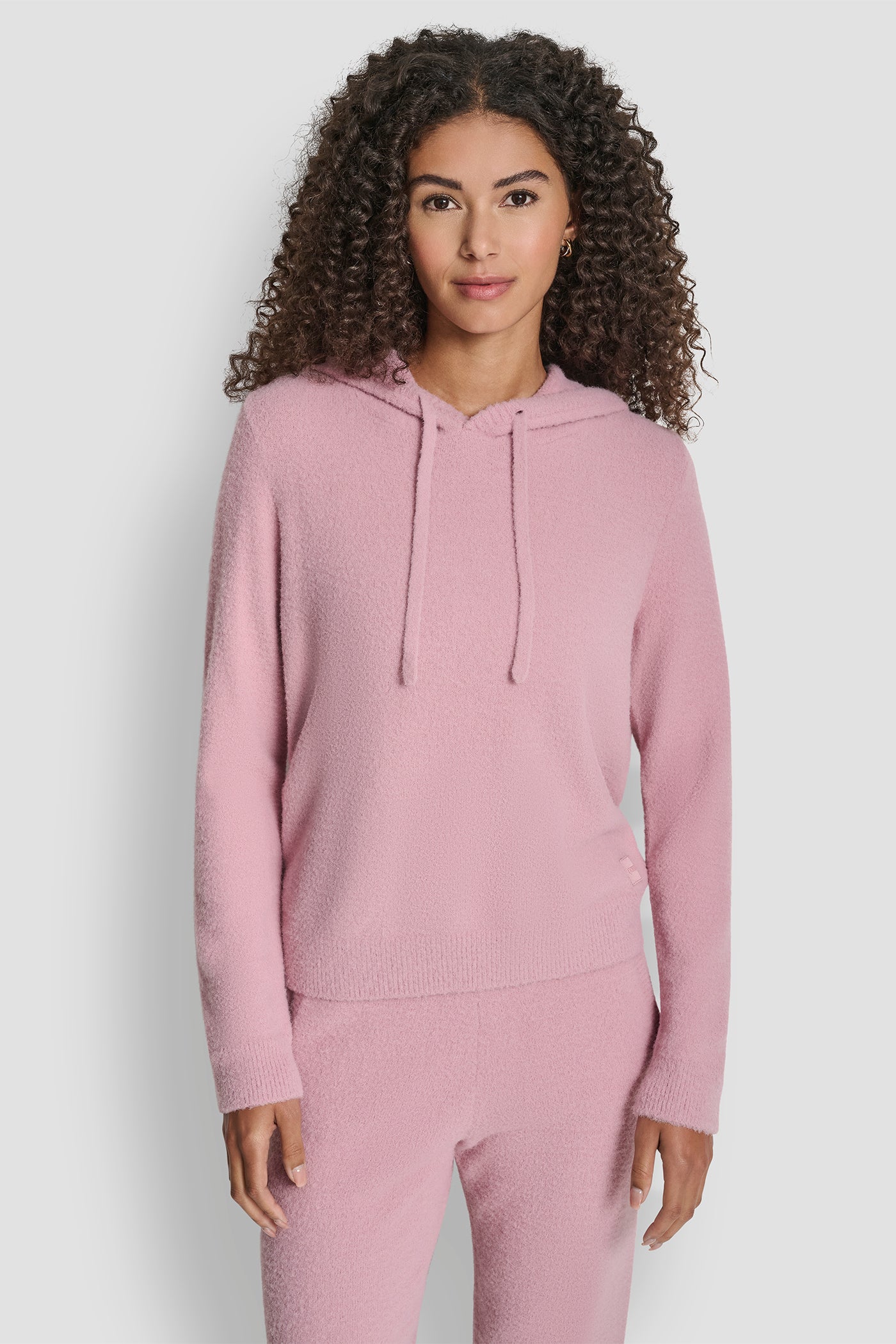 FEATHER YARN HOODIE WITH DRAWCORD AND TONAL LOGO - DUSTY MAUVE - 1