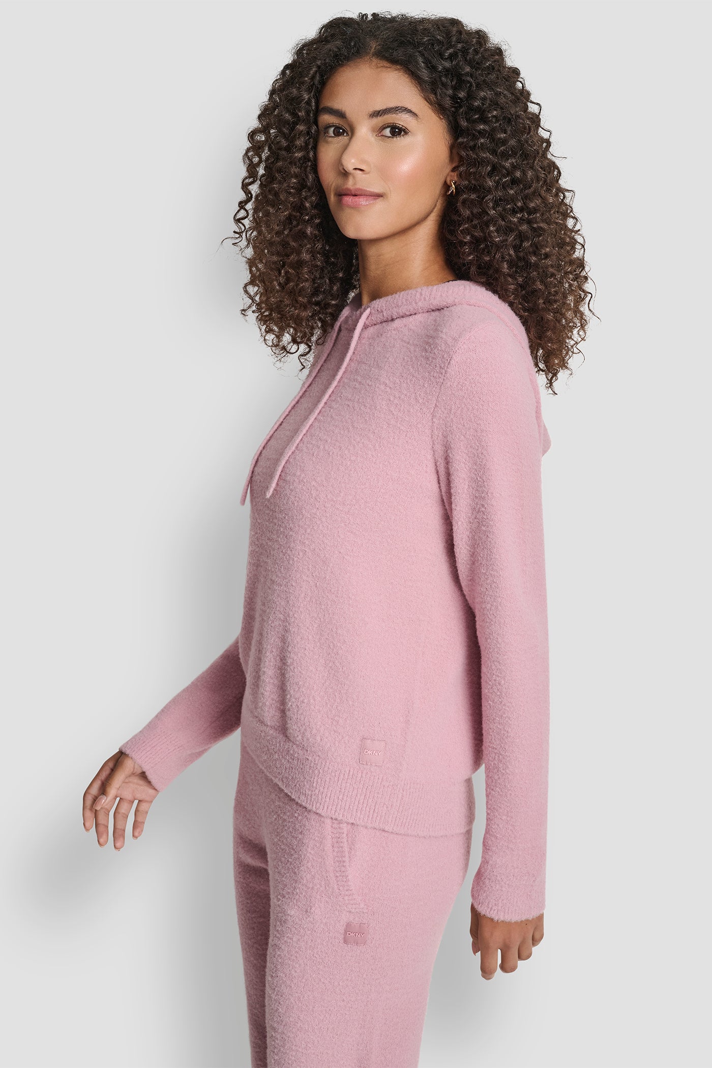 FEATHER YARN HOODIE WITH DRAWCORD AND TONAL LOGO - DUSTY MAUVE - 4