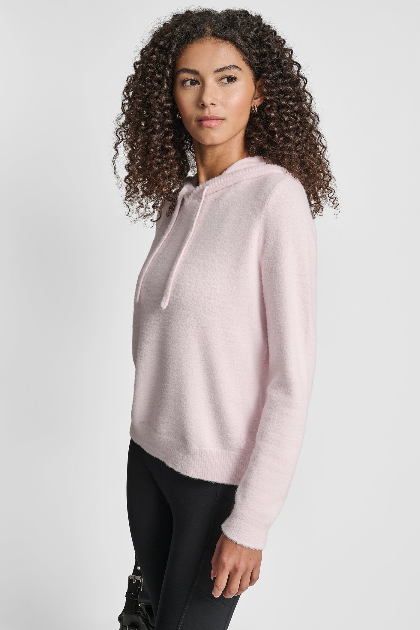 FEATHER YARN HOODIE WITH DRAWCORD AND TONAL LOGO - PINK MOON - 4