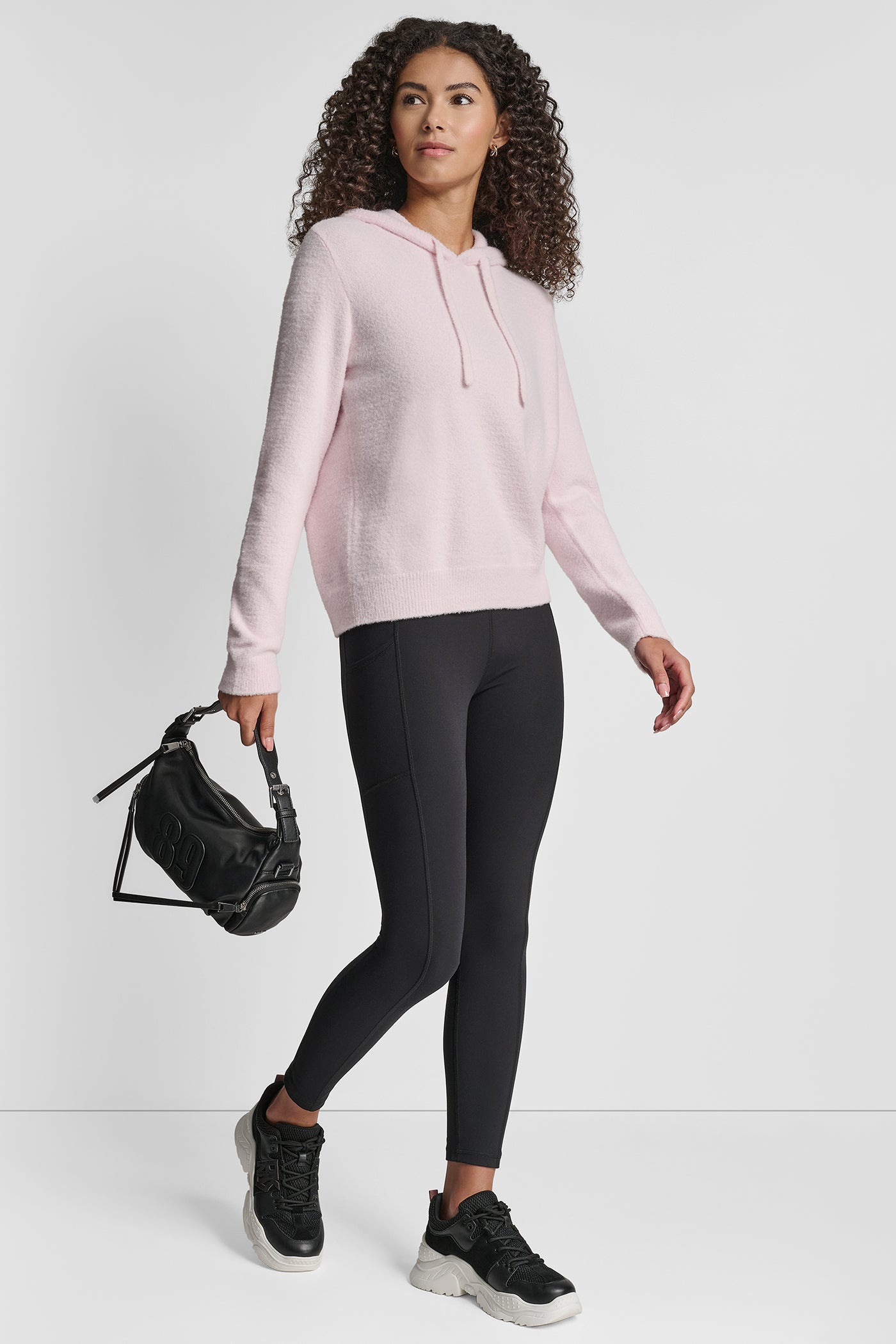 FEATHER YARN HOODIE WITH DRAWCORD AND TONAL LOGO - PINK MOON - 2
