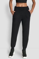 FEATHER YARN JOGGER WITH POCKETS AND TONAL LOGO - Black - 1