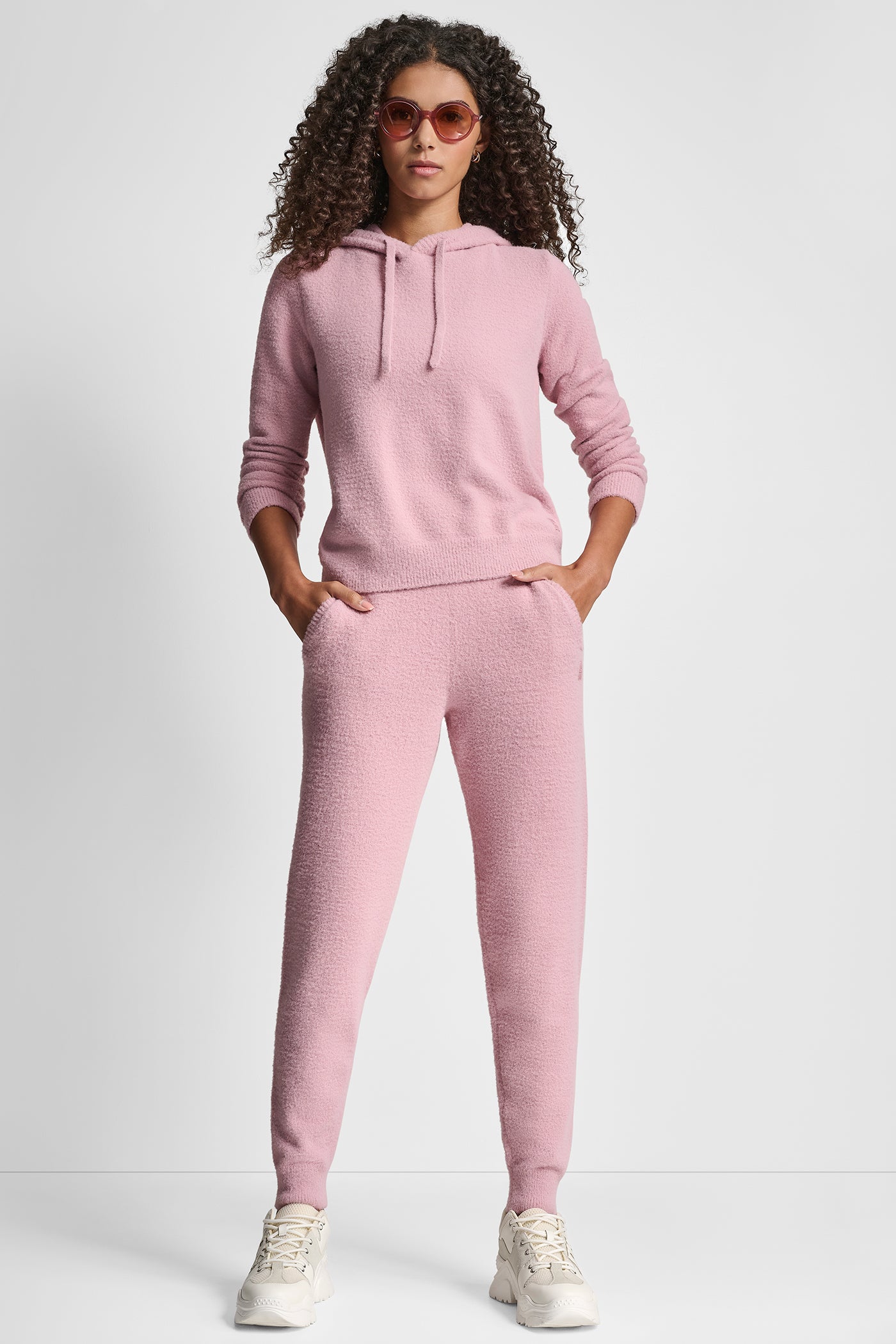 FEATHER YARN JOGGER WITH POCKETS AND TONAL LOGO - DUSTY MAUVE - 6